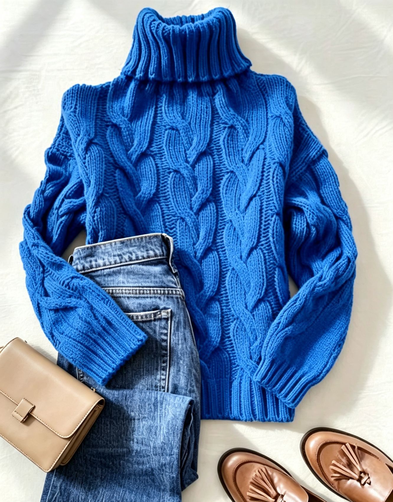 Cable-Knit Turtleneck Long-Sleeve Pullover Sweater