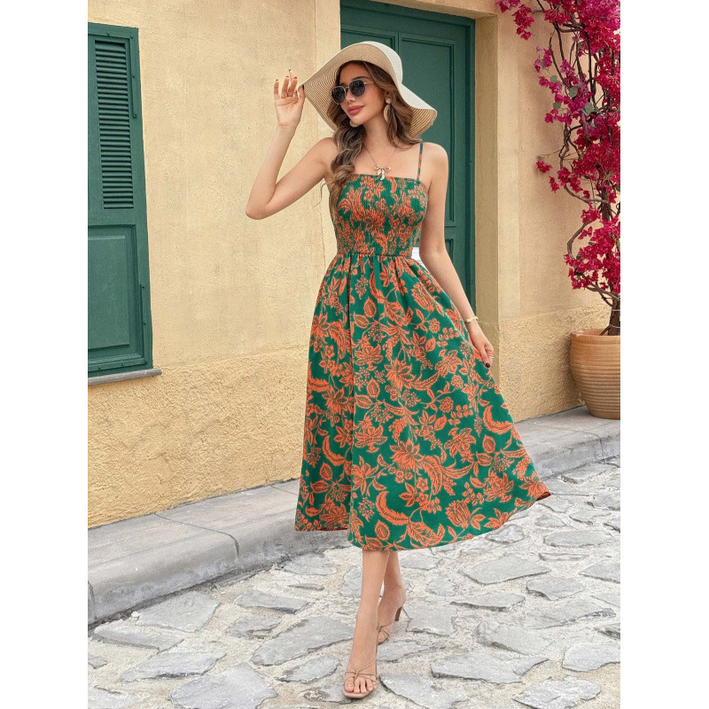 Sleeveless Slip Dress with Twist Front, Faux Suede, Long Length, Floral Print