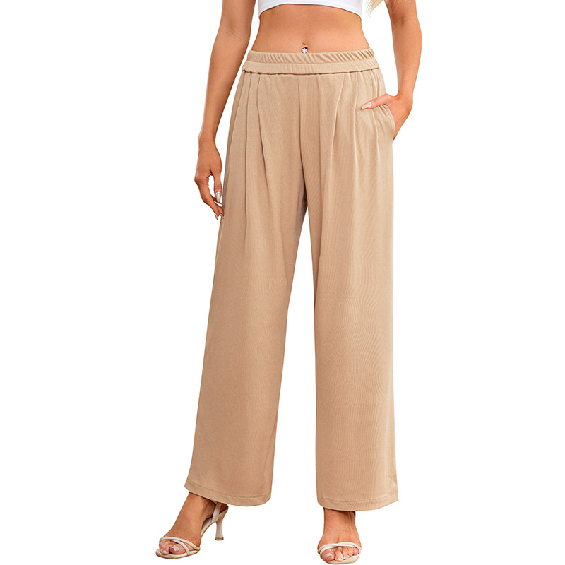 High-Waist Wide-Leg Knit Pants Casual Loose Straight