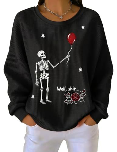 Women's Skull Floral Balloon Print Casual Sweatshirt