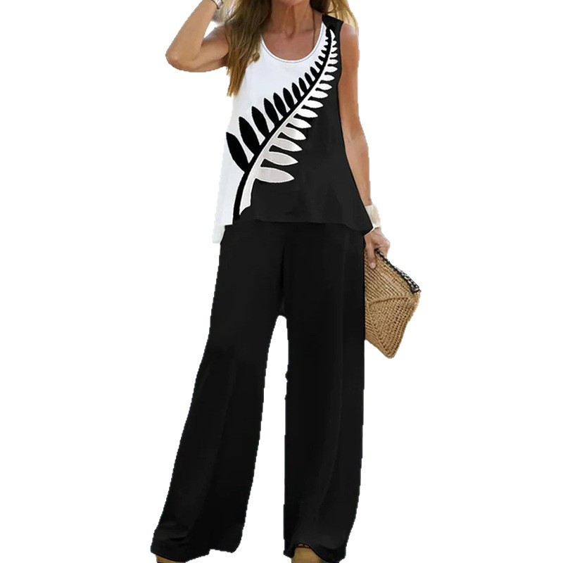 Women's Printed Sleeveless Tank Top and High-Waist Pants Set