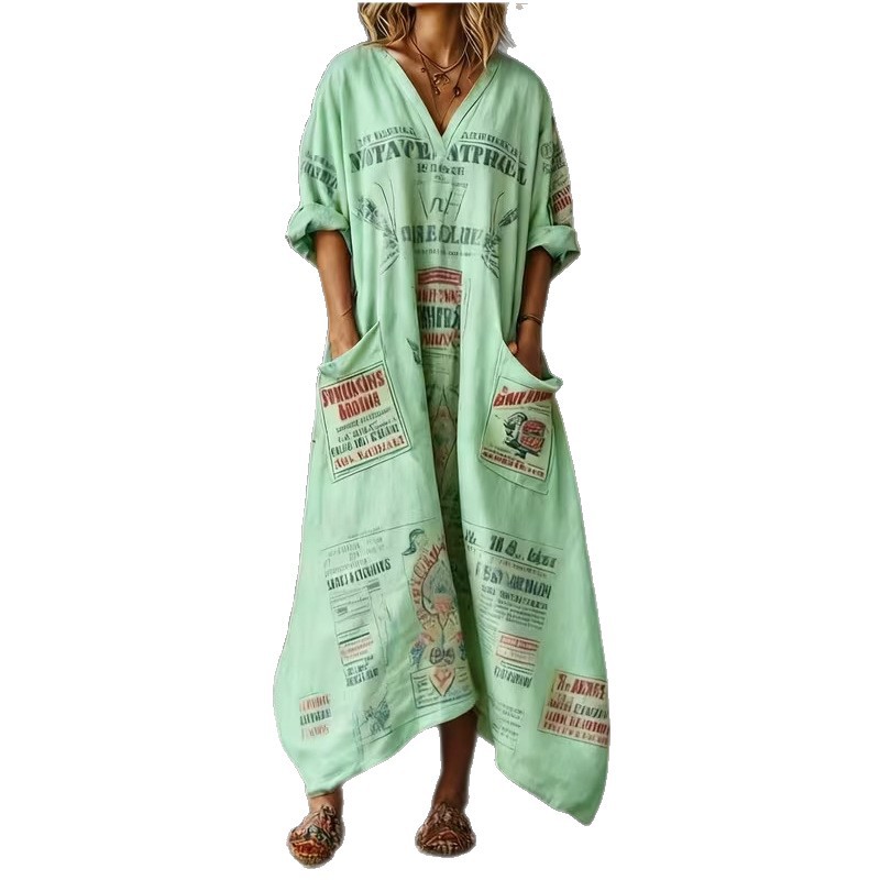 Women's Letter Print Casual A-Line Midi Dress