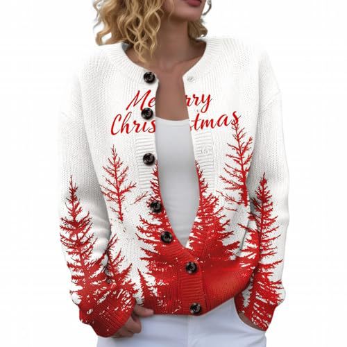 Women's Christmas Reindeer Snowman Print Faux Sweater Cardigan