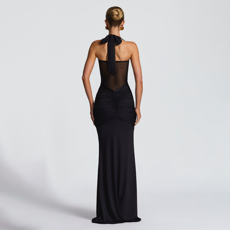 Ruched Open-Back Bodycon Maxi Dress