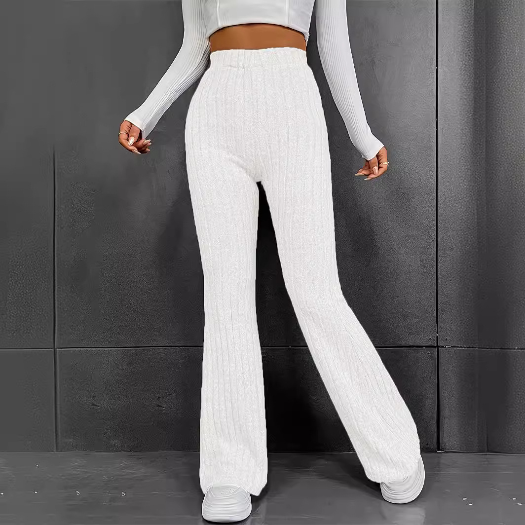 Women's High-Waist Flare Pants Slimming Solid Color Casual Long Trousers