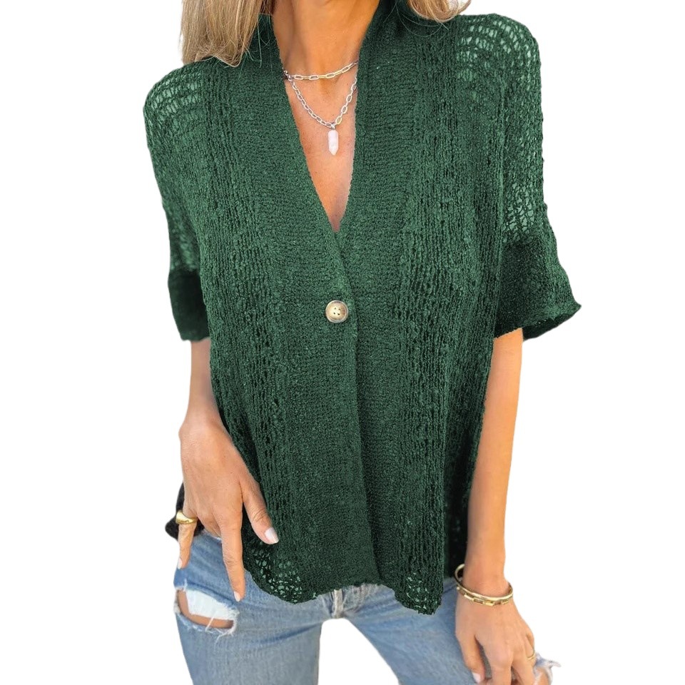 Women's One-Button Hollow-Out Knit Cardigan Top