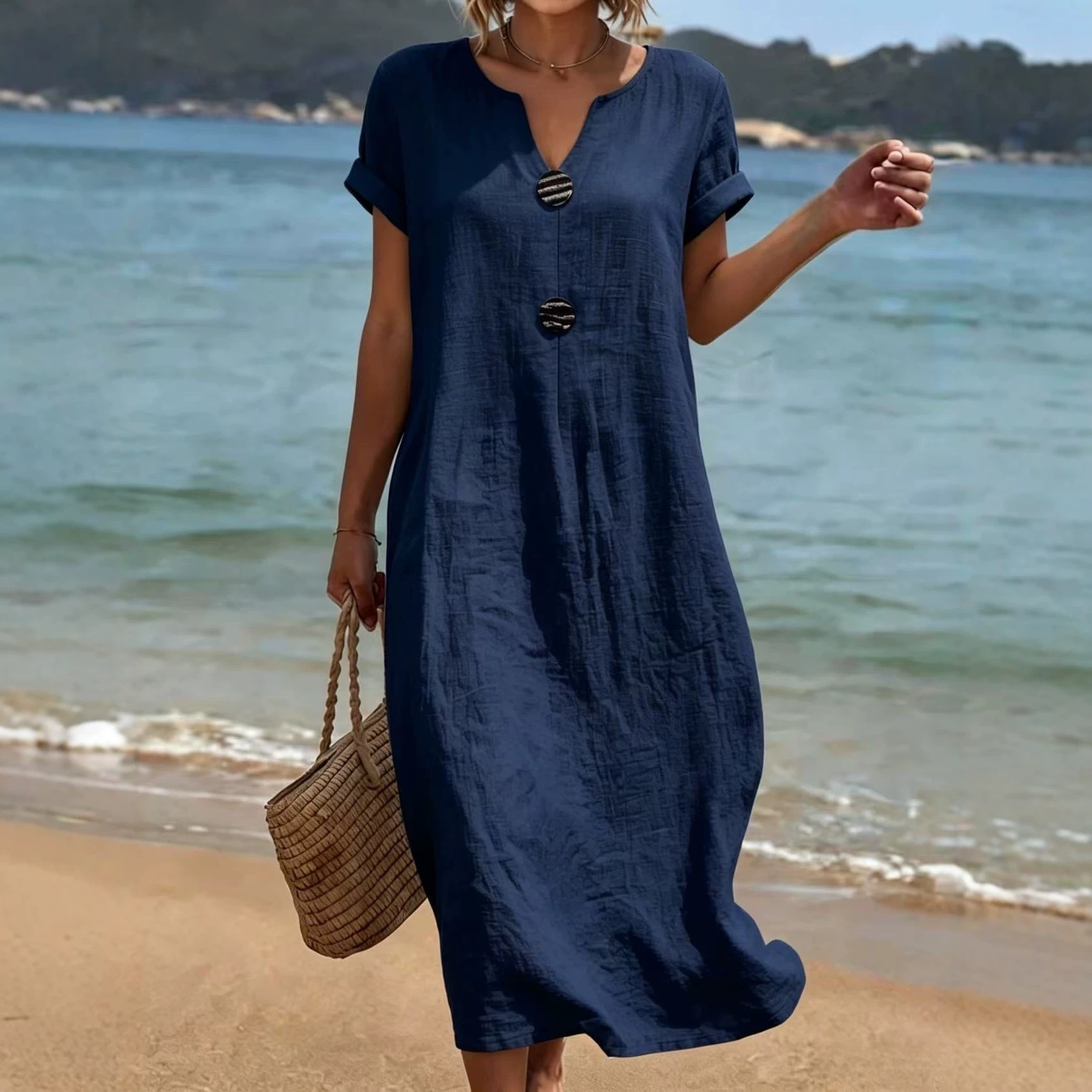 Women's V-Neck Casual Solid Color Dress