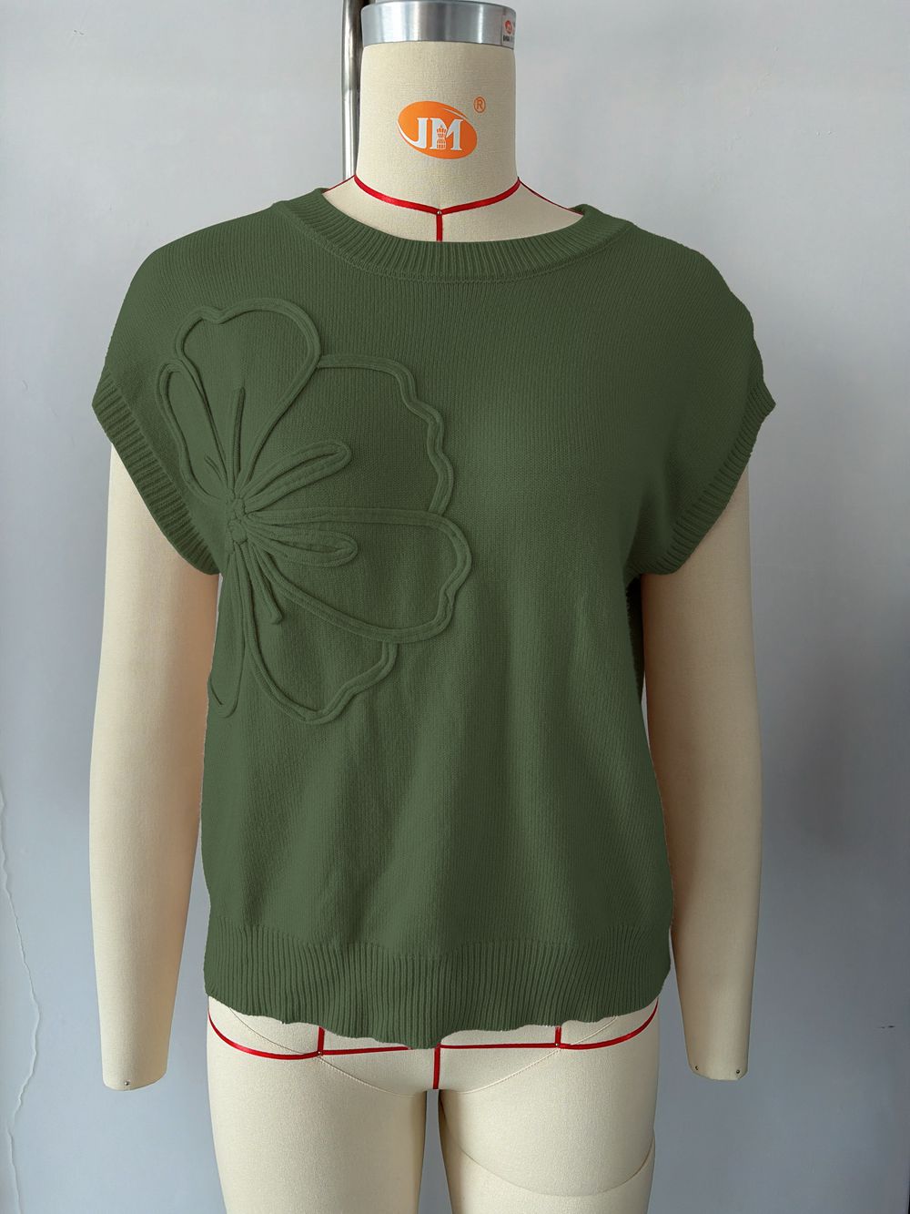 Women's Floral Jacquard Knit Short Sleeve Sweater