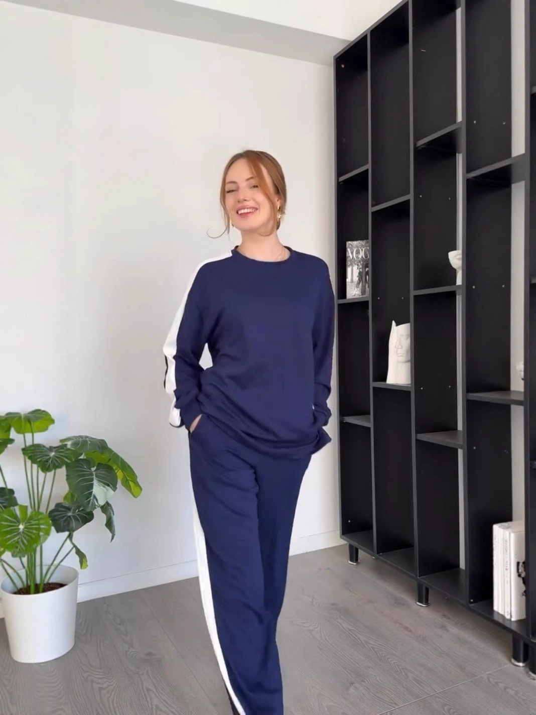 Color-Block Knit Long-Sleeve Top and Pants Set