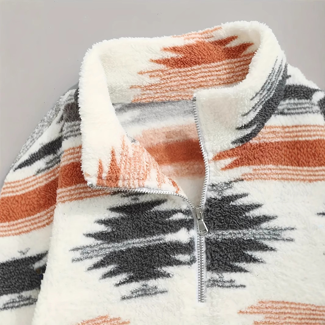 Women's Bohemian Print Zip Fleece Jacket Hoodie