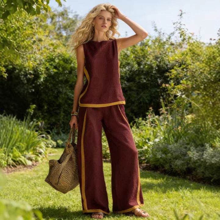 Women's Summer Sleeveless Vest and Pants Set Casual Commuter Two-Piece