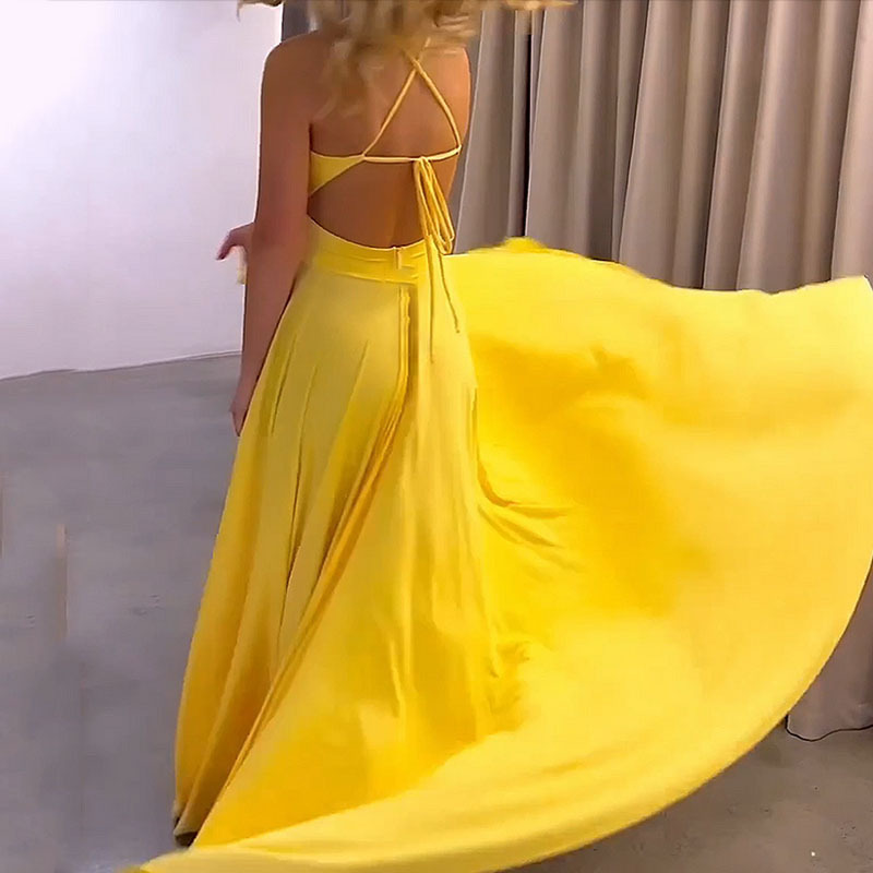 Women's Sleeveless V-Neck Open Back Tie Slit Midi Dress