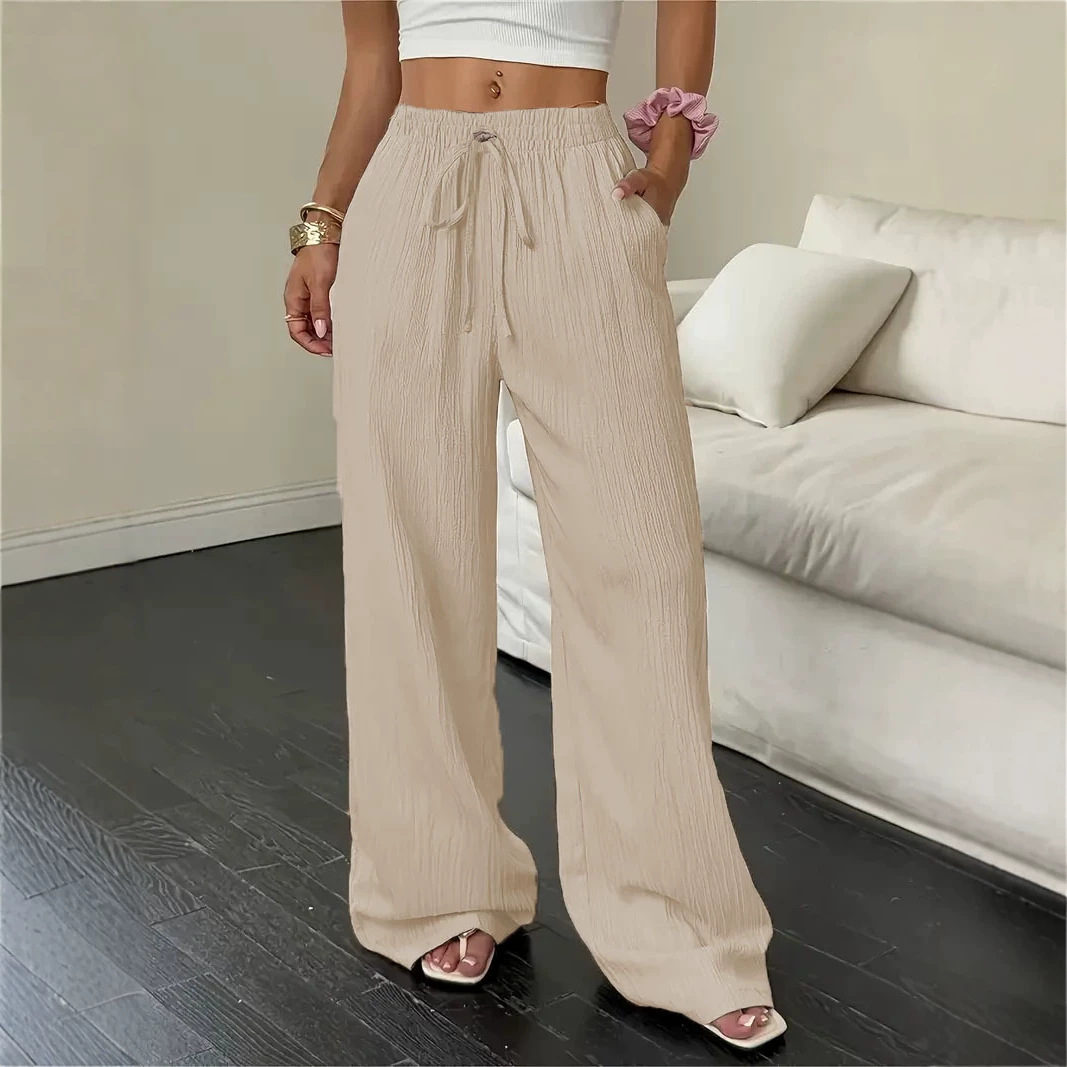 Women's Textured Straight-Leg Elastic Waist Pants
