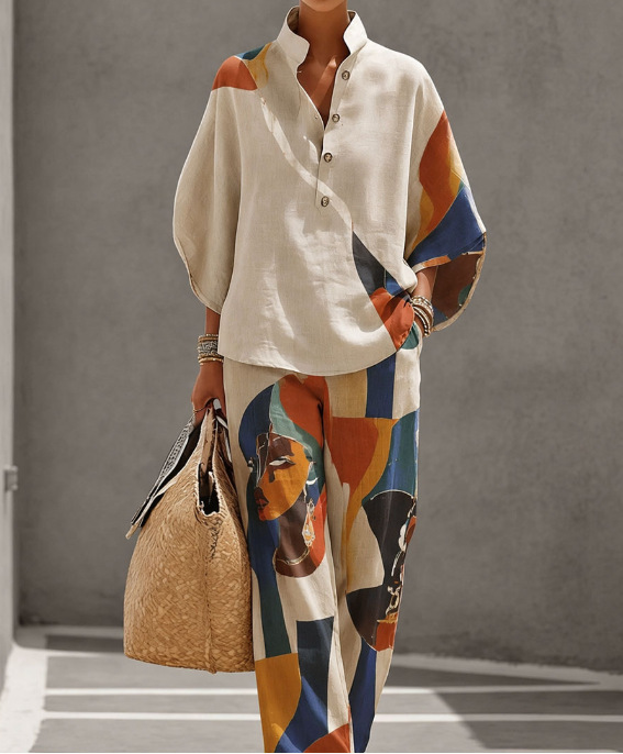 Women's Casual Solid Color Shirt Set