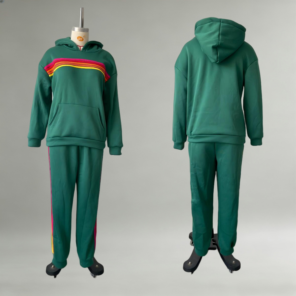Women's Hooded Colorblock Striped Loungewear Set with Elastic Waist
