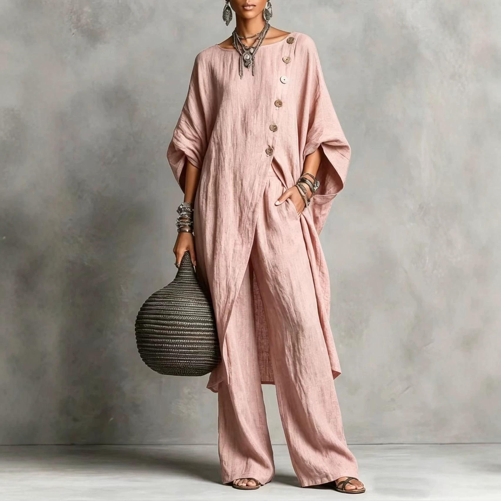Women's Asymmetric Shirt and Pants Set Casual Urban Chic