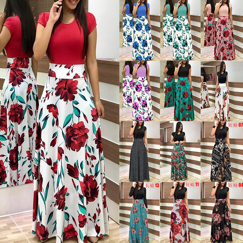 Floral Print Colorblock Long & Short Sleeve Dress