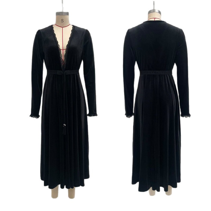 French Vintage Velvet V-Neck Slip Dress