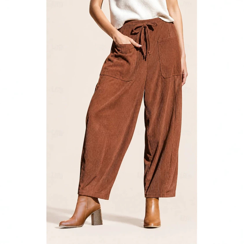 Corduroy Wide-Leg Harem Pants with Pockets