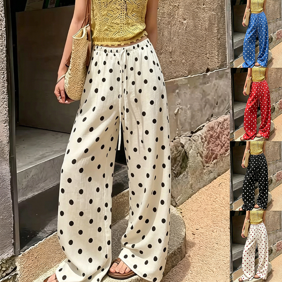 Women's Polka Dot Straight-Leg Casual Pants