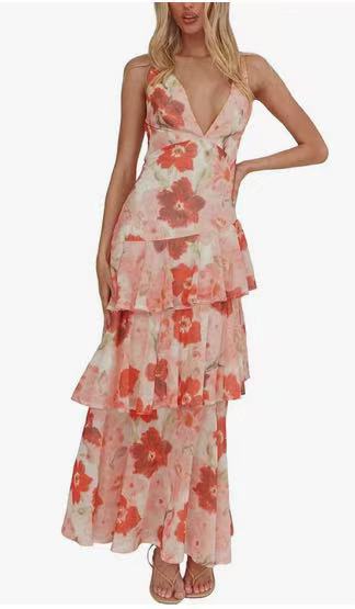 Women's Halter Neck Chiffon Dress Slim Fit Ruffle Hem