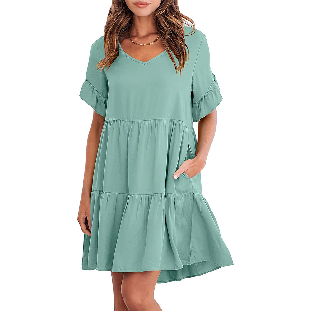 Women's Summer V-Neck Babydoll Dress with Three-Tier Ruffle