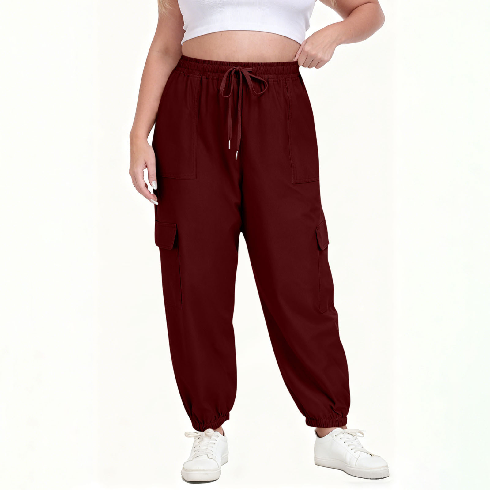 Relaxed Drawstring Solid Color Pants with Four Pockets