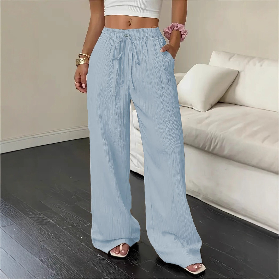 Women's Textured Straight-Leg Elastic Waist Pants