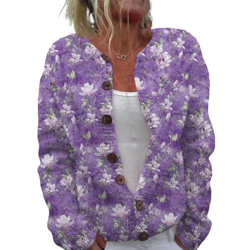 Women's Heart Print Button Cardigan Sweater