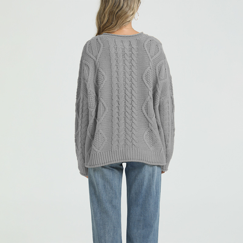 Women's Cable-Knit Cardigan Sweater Loose Fit Button-Up