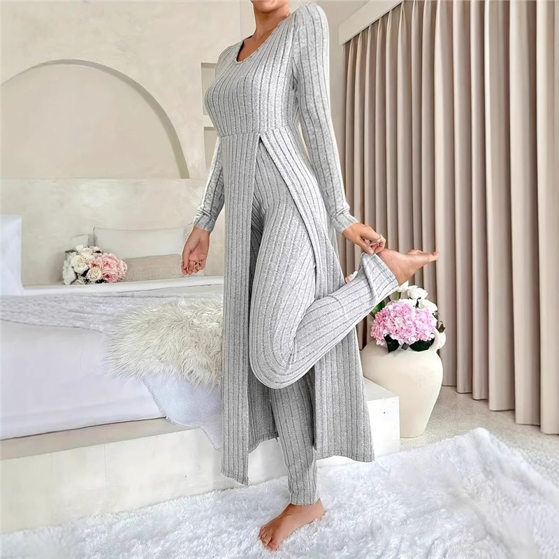 Women's Two-Piece Long Split Top and Pants Set