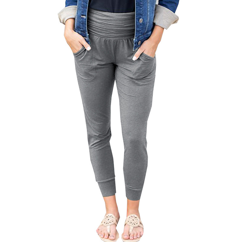 High-Waist Pleated Cropped Skinny Pants with Pockets
