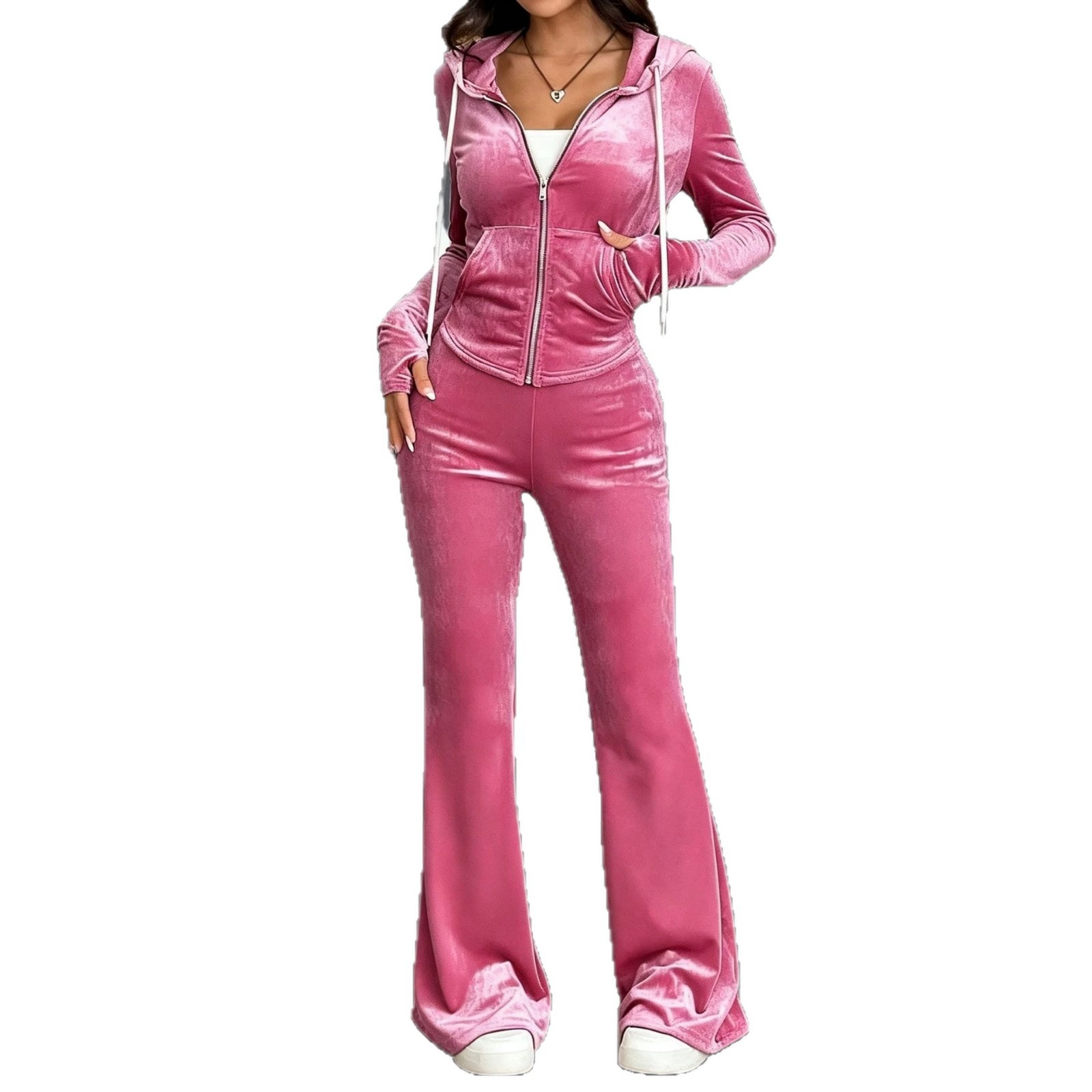 Solid Color Slim-Fit Waist-Cinching Two-Piece Pants Set
