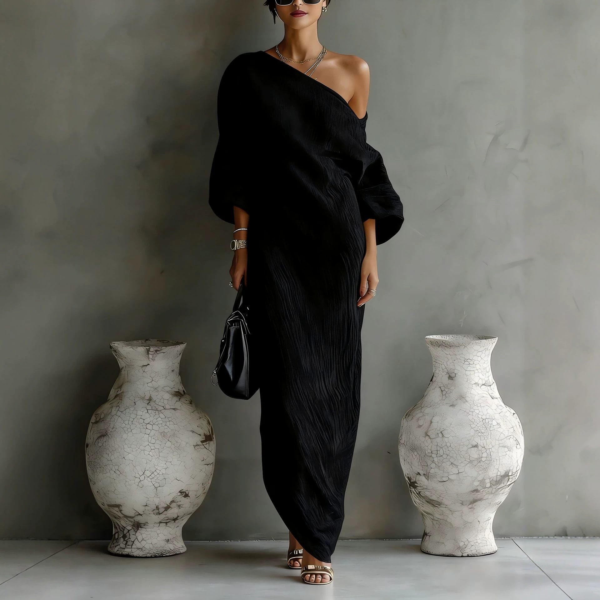 Women's Ivory Cotton-Linen Blend One-Shoulder Midi Dress