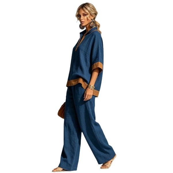 Women's Loose Casual Zip-Neck Top and Pants Set