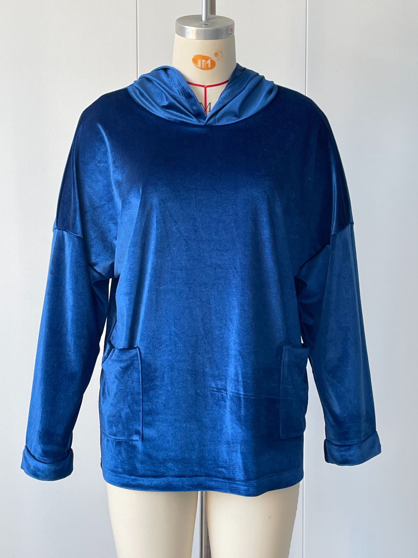 Casual Hooded Loose Fleece Solid Color Long Sleeve Pullover Sweatshirt for Women