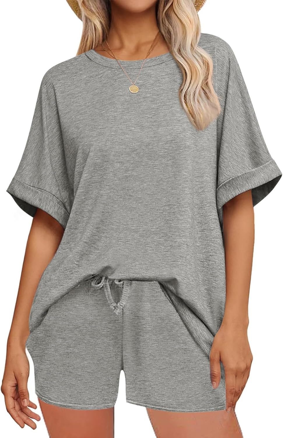 Women's Batwing Sleeve T-Shirt and Drawstring Shorts Set