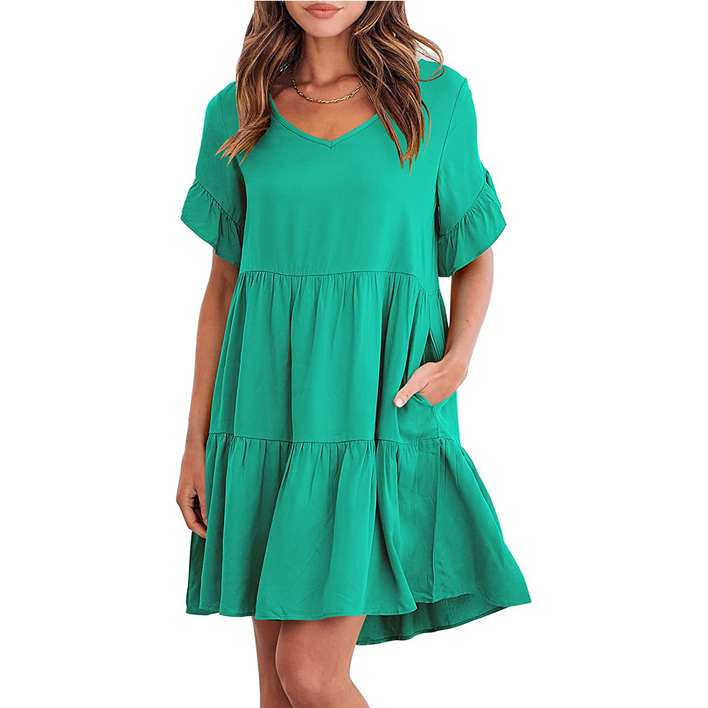 Women's Summer V-Neck Babydoll Dress with Three-Tier Ruffle