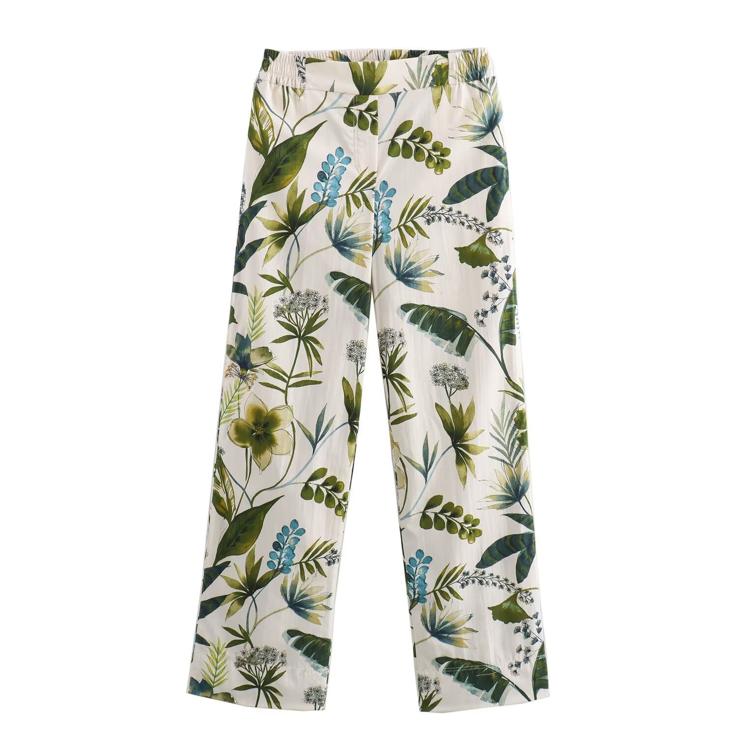 Women's Printed Shirt and Straight-Leg Pants Set with Waist Detail