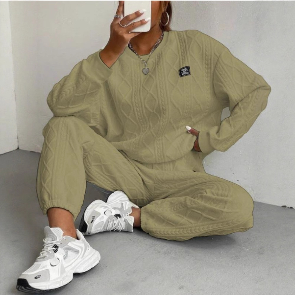 Women's Jacquard Long-Sleeve Crewneck Fleece-Lined Sweatshirt Set
