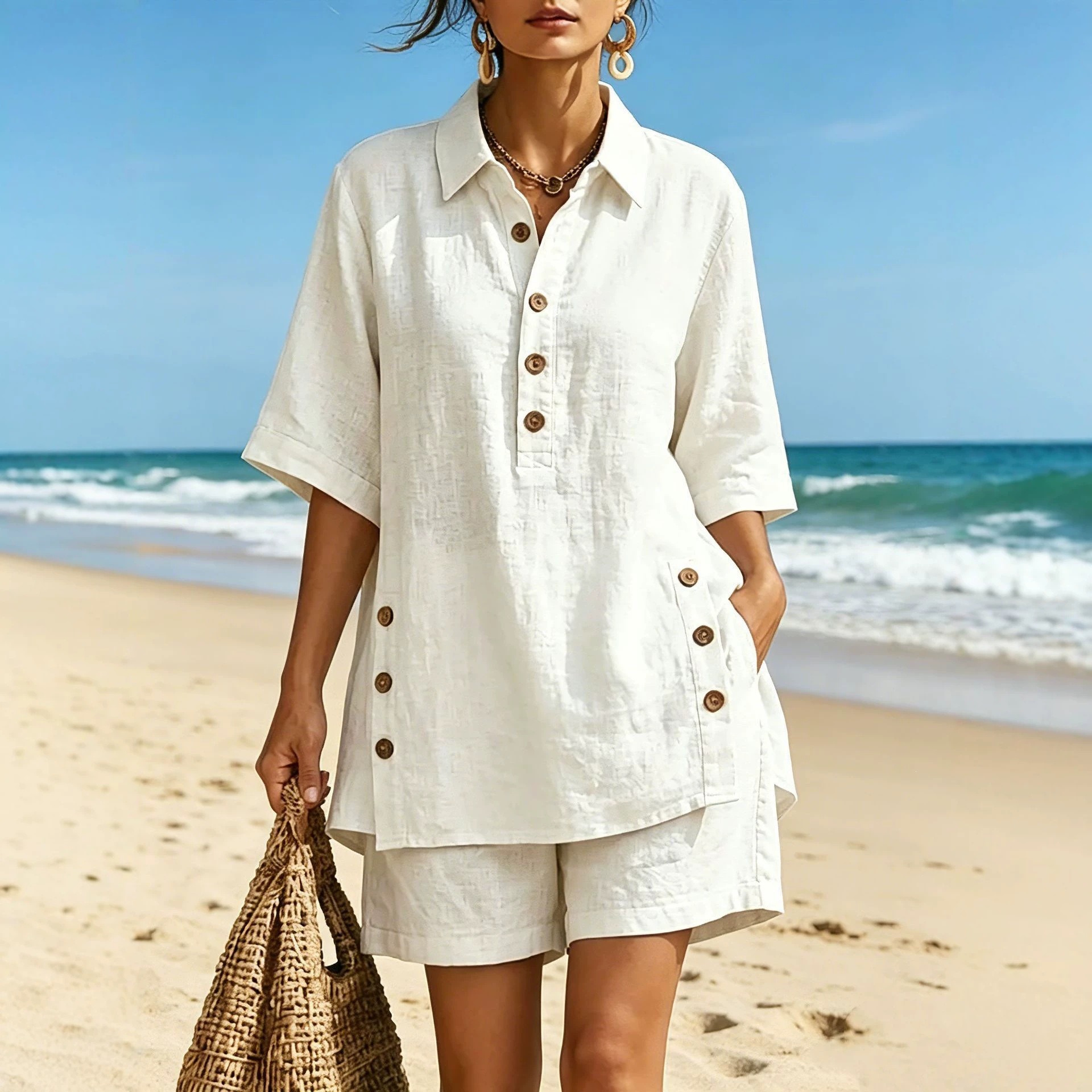 Women's Short Sleeve Shirt and Loose Pants Two-Piece Set