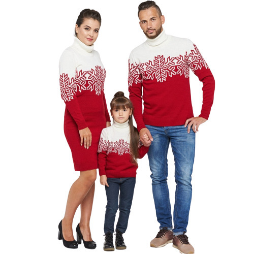Matching Family Christmas Sweater Red Turtleneck Pullover Long Sleeve