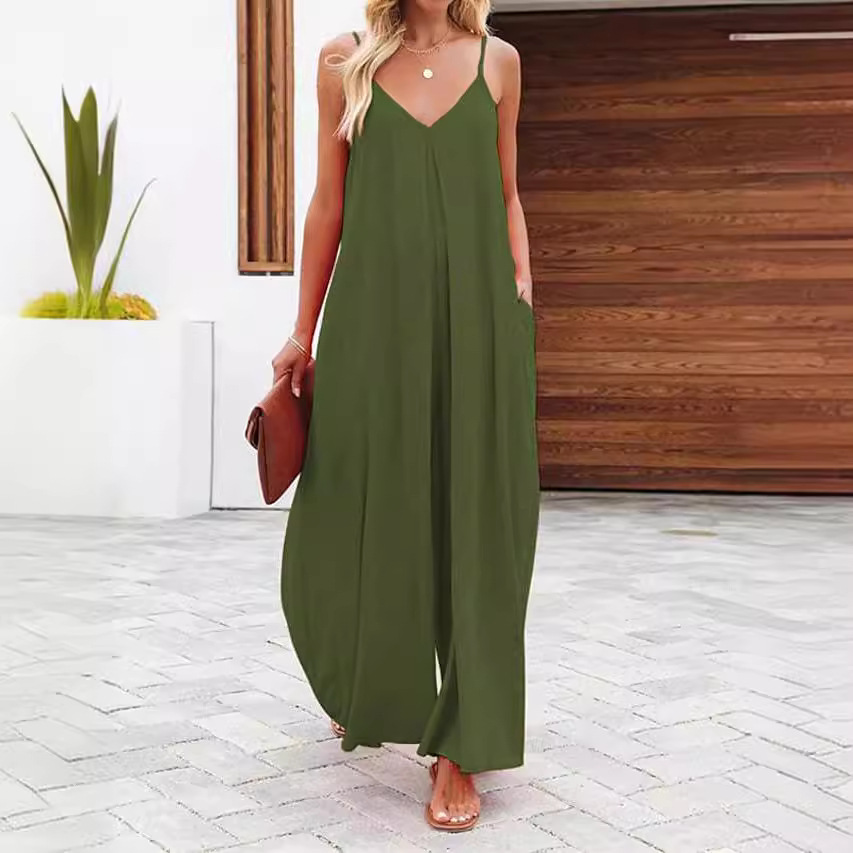 Women's Sleeveless Wide-Leg Jumpsuit with Pockets Solid Casual