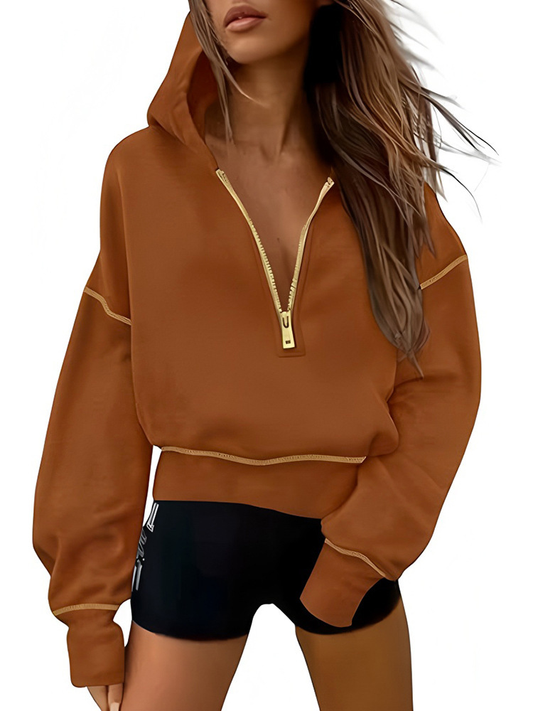 Women's Half-Zip Cropped Hoodie Loose Fit