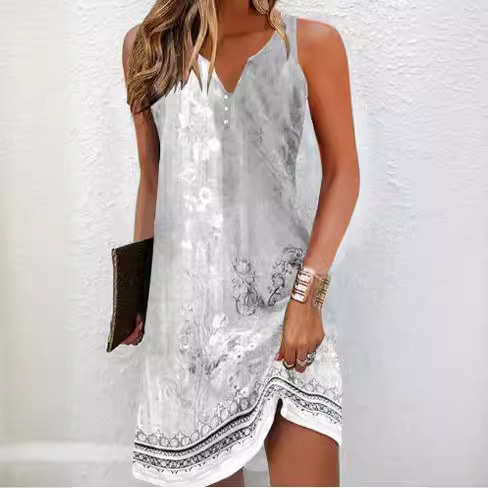 Floral Print Sleeveless V-Neck A-Line Dress