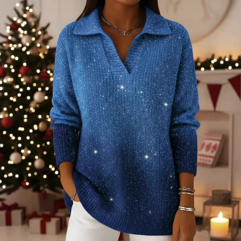 Dreamy Gradient Knit Polo Sweater