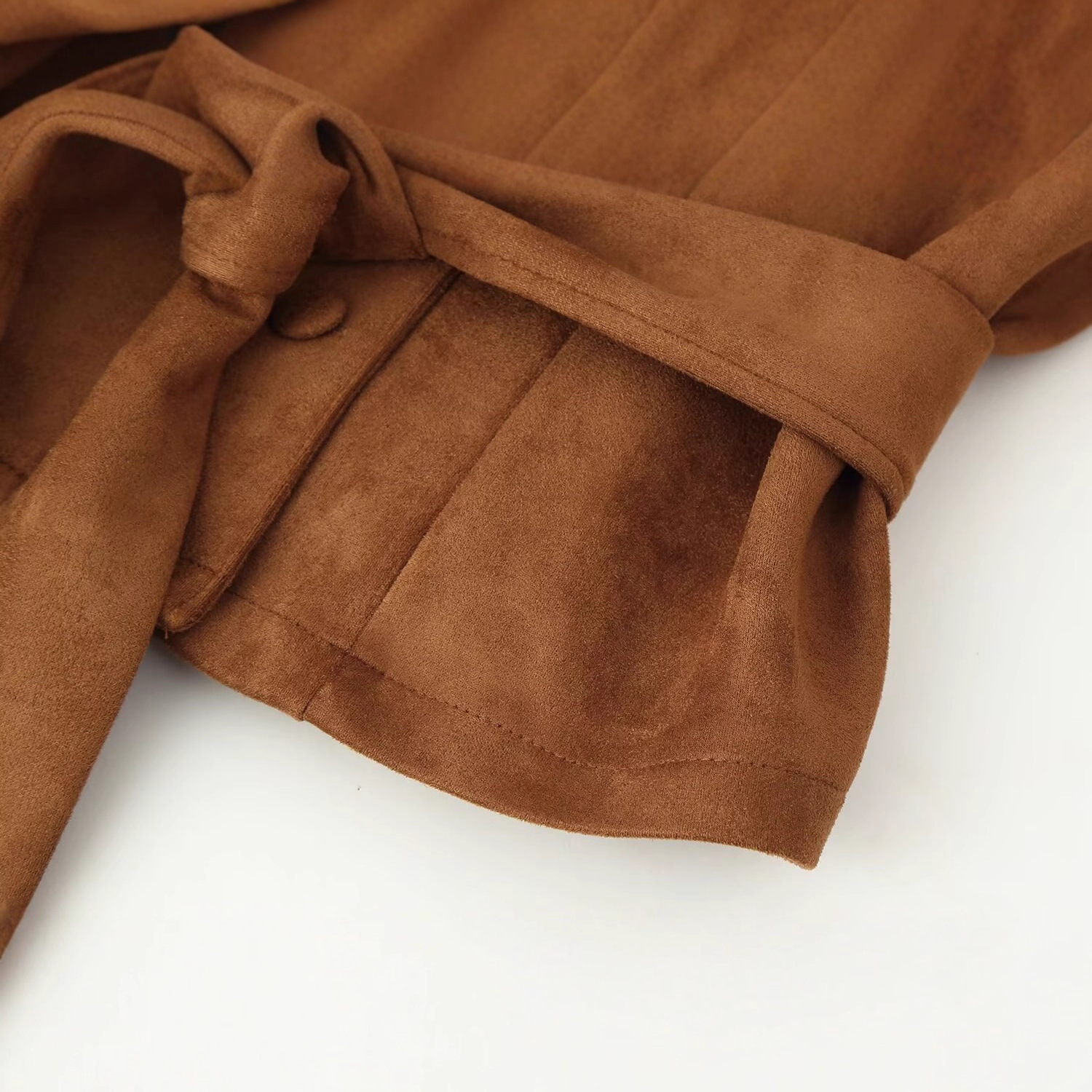 Suede Tie-Front Collared Long-Sleeve Jacket