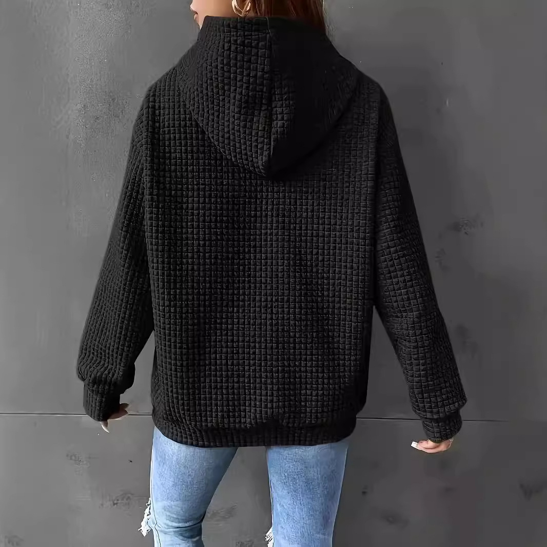 Women's Solid Color Hooded Drawstring Long Sleeve Loose Sweatshirt