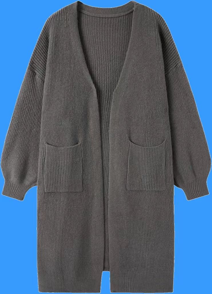 Women's Solid Color Pocket Open-Front Long Knit Cardigan Sweater Coat