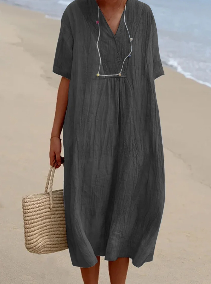 Women's Casual Slimming Solid Color Cotton Linen Dress